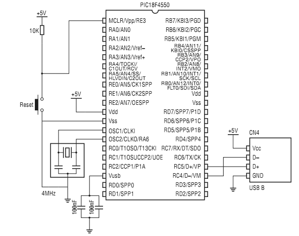 Схема подключения USB-интерфейса к микроконтроллеру