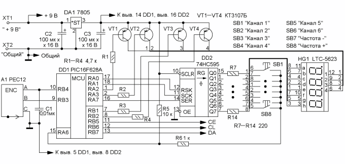 Основа блока управления — микроконтроллер PIC16F628A
