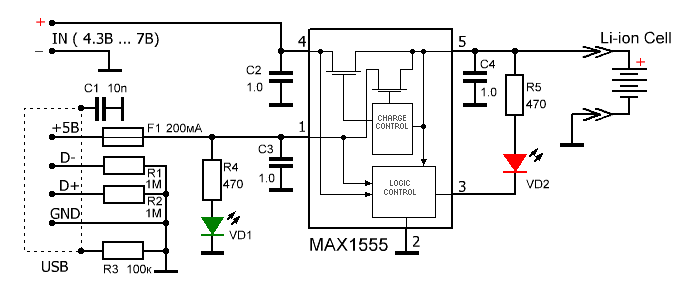 Схема ЗУ на max1555