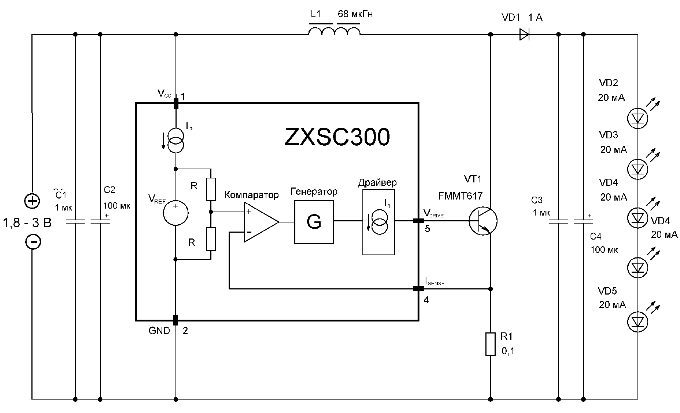 Питание светодиодов с помощью  ZXSC300