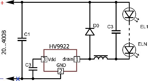Типовая схема включения HV9922